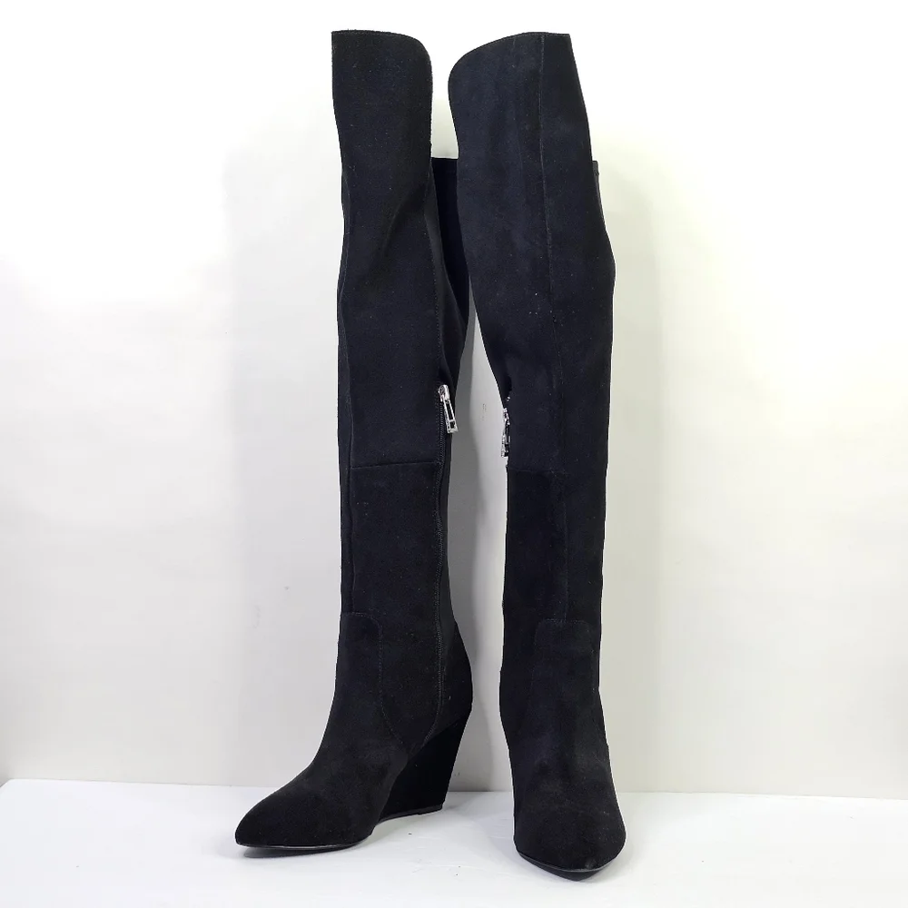 Charles David Edie Black Suede Knee High Wedge Boots - Picture 8 of 8